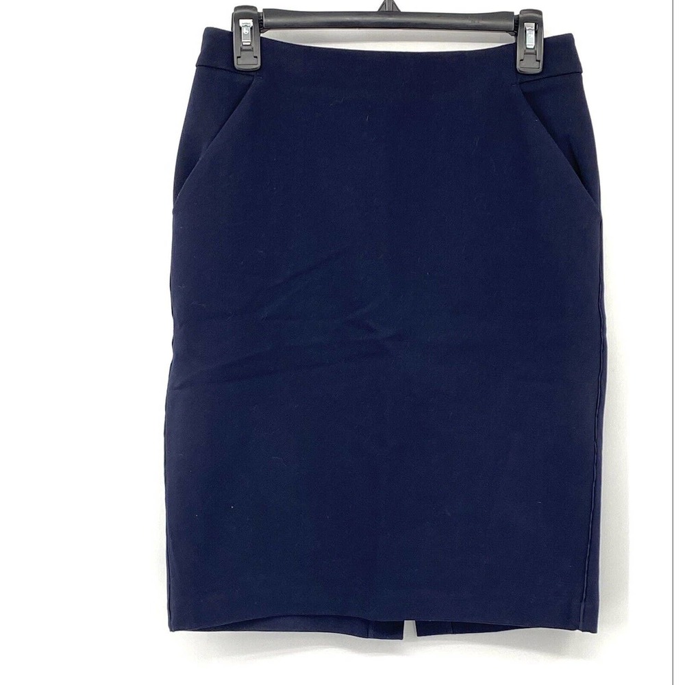 A New Day Women Ponte Pencil Skirt 6 Navy Pockets Back Zipper Stretch Above Knee